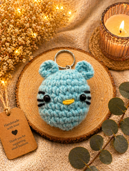 Blue Cat Face Keychain
