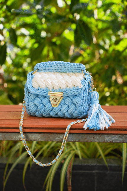 Blue & White Metallic Crochet Bag