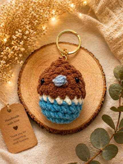 Brown & Blue Bird Keychain