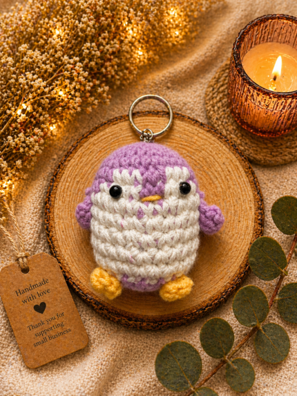 Purple Penguin Keychain