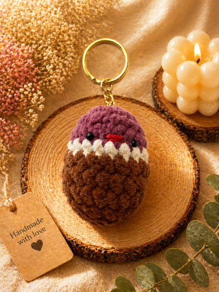 Purple & Brown Bird Keychain