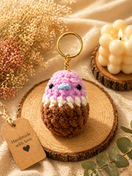 Pink & Brown Bird Keychain