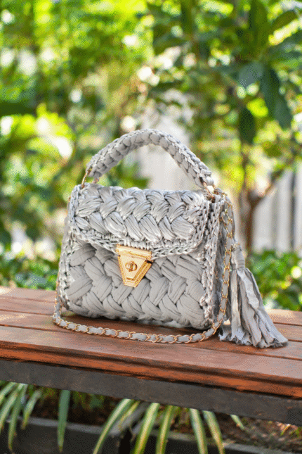 Silver Gray Metallic Crochet Bag