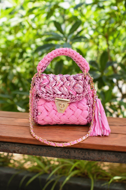 Pink Metallic Crochet Bag