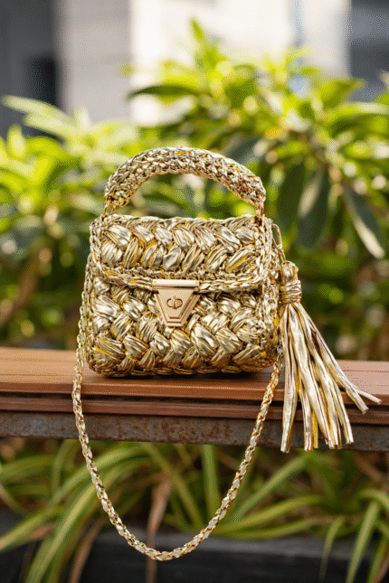 Golden Marshmallow Metallic Crochet Bag