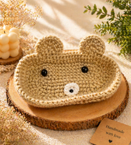 Beige Bear Crochet Glasses Holder