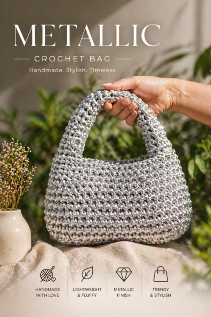 Metallic Silver Crochet Bag
