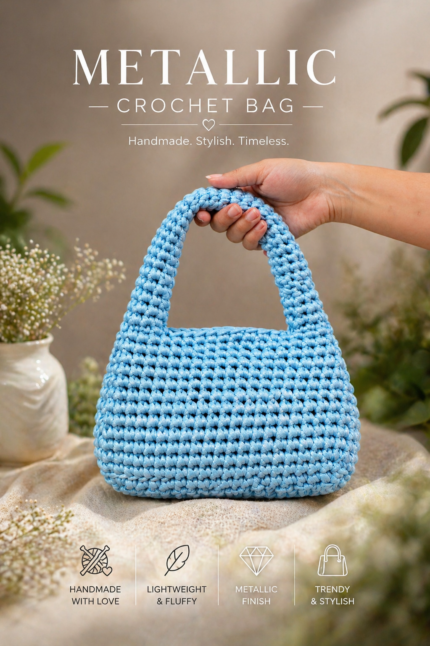 Aqua Blue Metallic Crochet Bag