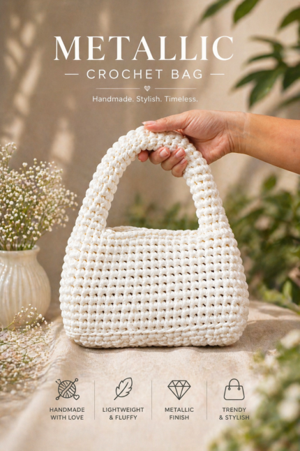 White Metallic Crochet Bag