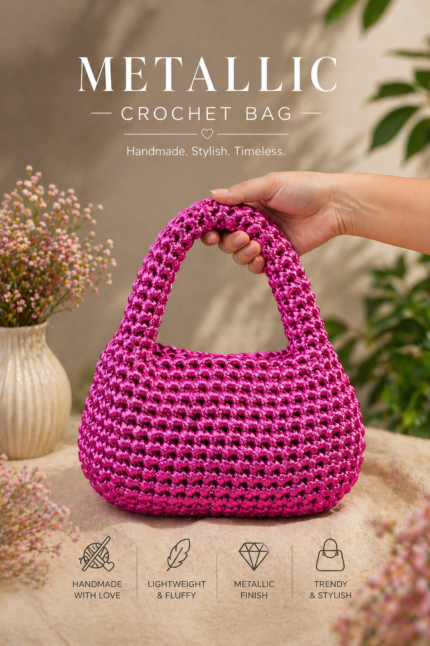 Dark Pink Metallic Crochet Bag