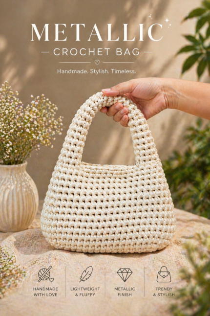 Metallic Cream Crochet Bag