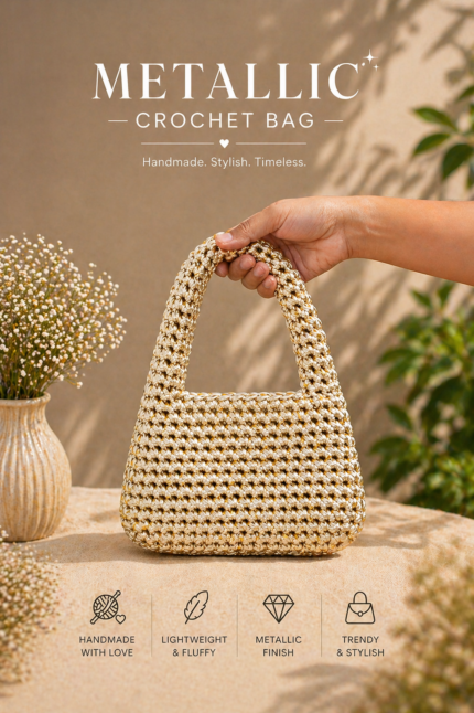 Beige Metallic Crochet Bag