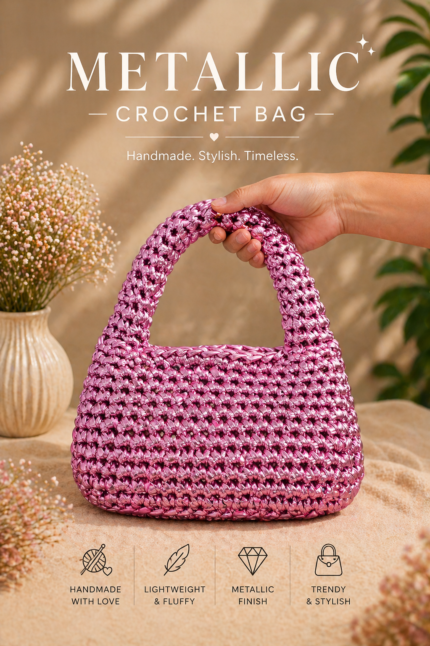 Metallic Rose Pink Crochet Bag