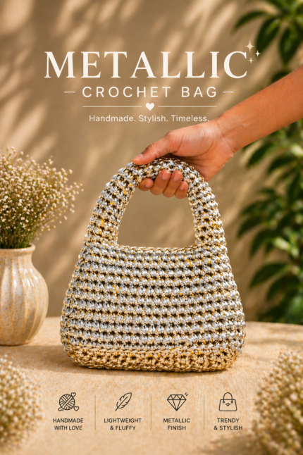 Metallic Gold & Silvern Crochet Bag