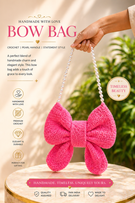 Cozy Pink Crochet Bow Bag