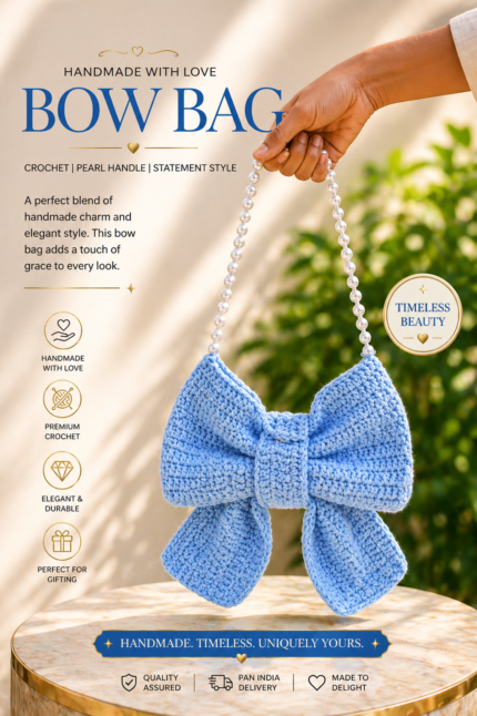 Sky Blue Crochet Bow Bag