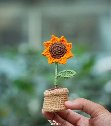 Handmade Crochet Mini Sunflower Pot