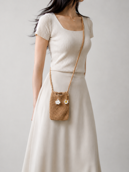 Brown Crochet Mobile Sling Bag