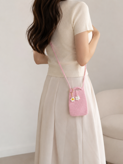 Pink Crochet Mobile Sling Bag