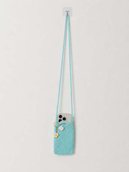 Aqua Blue Crochet Mobile Sling Bag