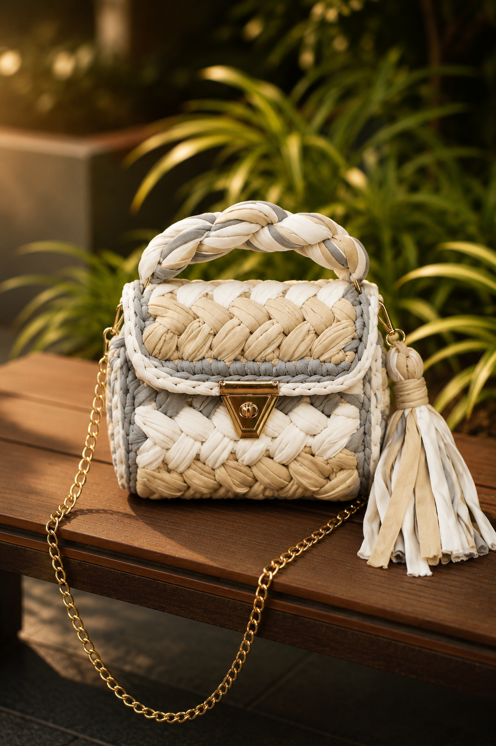 IMG_5852 beige silver crochet bag - Image 1