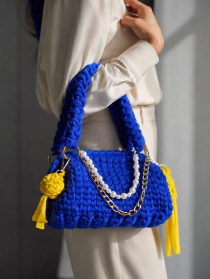 Dark Blue Crochet Clutch Bag