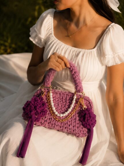 Magenta Pink Crochet Clutch Bag