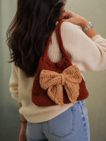 Chocolate Brown Bow Belle Crochet Bag