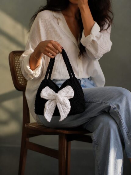 Black & White Bow Belle Crochet Bag