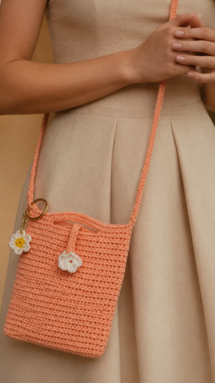 Orange Crochet Mobile Sling Bag