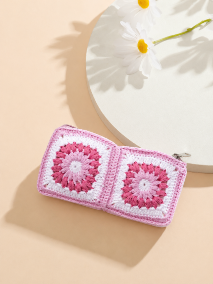 Blush Blossom Crochet Pouch