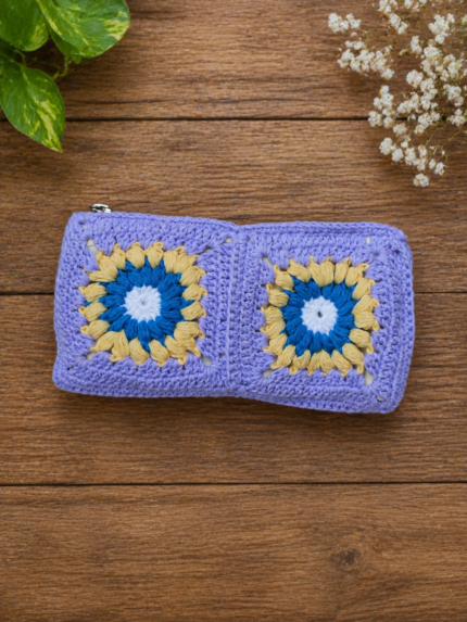 Lavender Granny Square Crochet Pouch