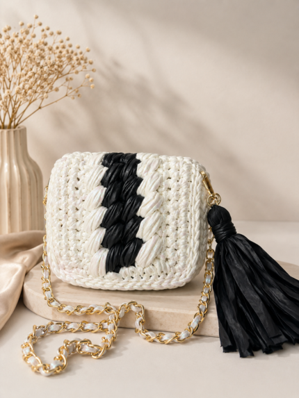 White & Black Crossbody Metallic Bag