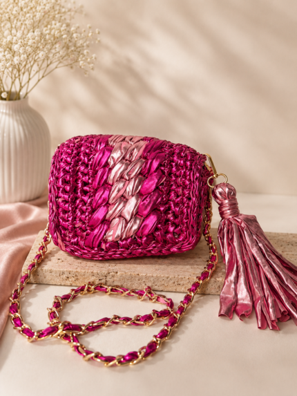 Dark Pink Crossbody Metallic Bag