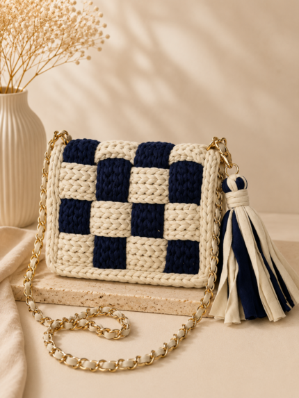 Small Tessie Cream and Dark Blue handbag