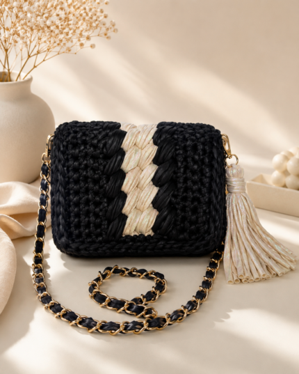 Black & Cream Crossbody Metallic Bag