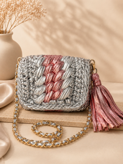 Silver & Pink Crossbody Metallic Bag