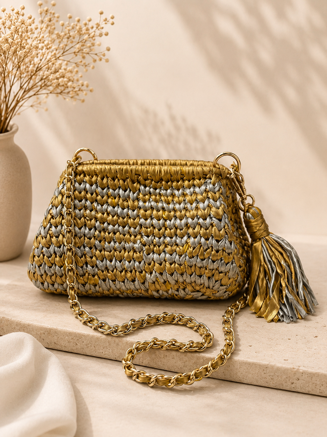 IMG_9855 Golden & Silver Metallic Clutch Bag - Image 1