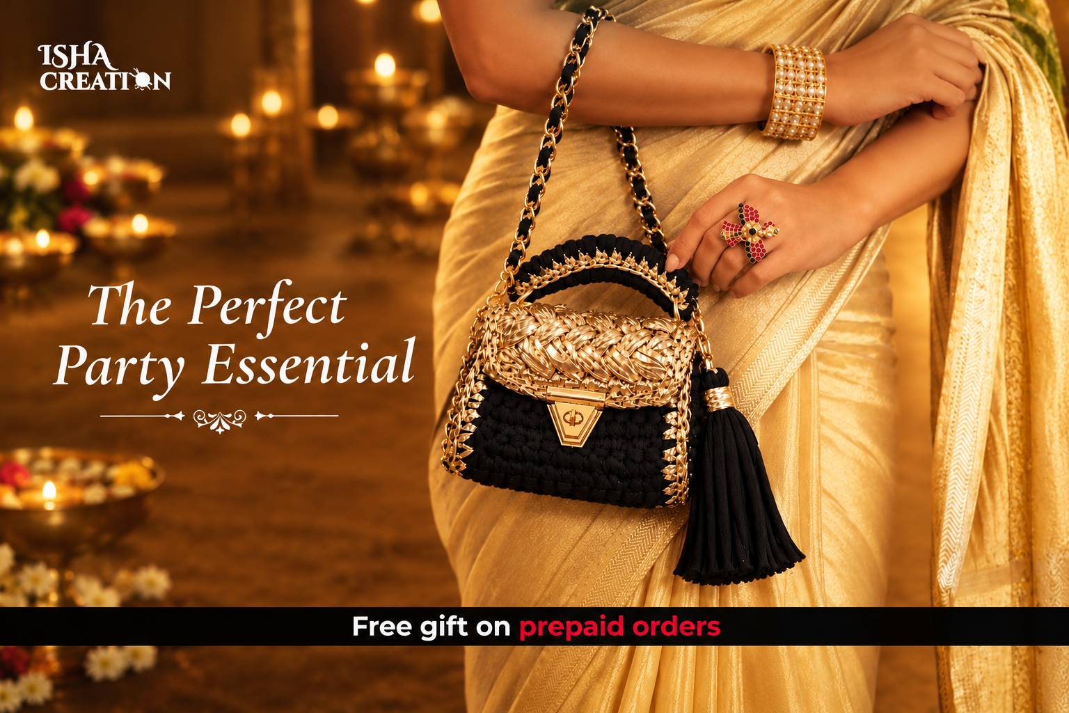 Golden Saree Handbag Party Advertisement