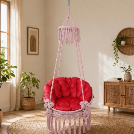 Baby Pink Macrame Hanging Swing Chair
