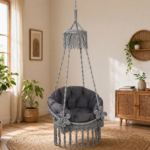 Metal Gray Macrame Hanging Swing Chair