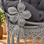 Metal Gray Macrame Hanging Swing Chair - Image 2