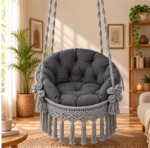 Metal Gray Macrame Hanging Swing Chair - Image 4