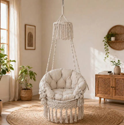 Off - White Macrame Hanging Swing Chair