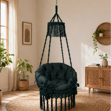 Dark Green Macrame Hanging Swing Chair