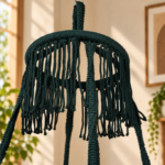 Dark Green Macrame Hanging Swing Chair - Image 4