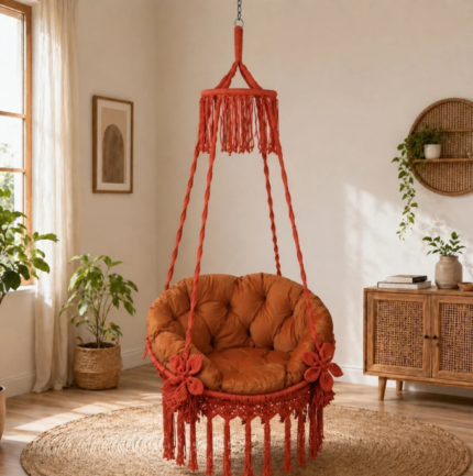 Red Macrame Hanging Swing Chair