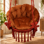 Red Macrame Hanging Swing Chair - Image 3