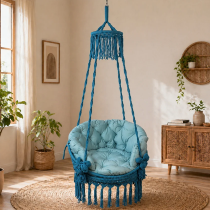 Sky Blue Macrame Hanging Swing Chair