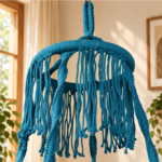 Sky Blue Macrame Hanging Swing Chair - Image 4